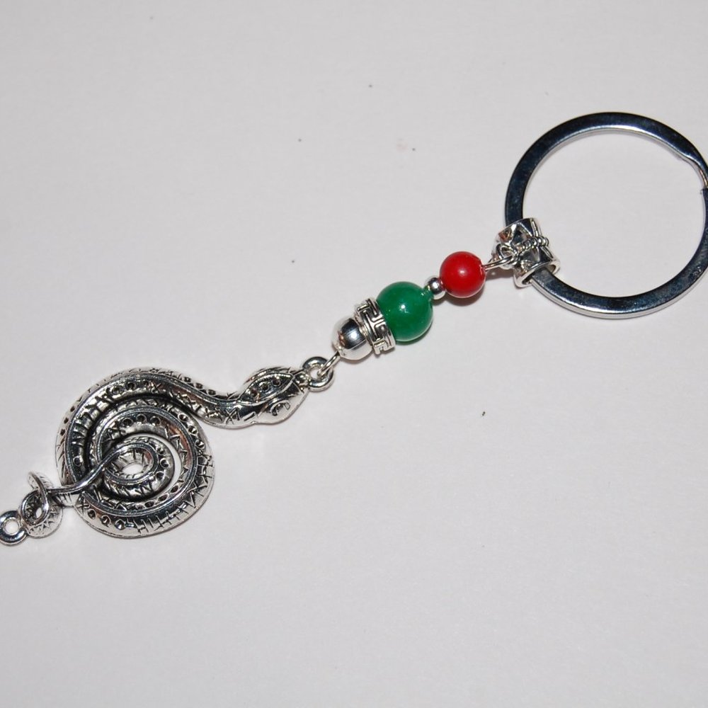 Cobra Keychain,Jade Bead,Cobra Jewelry,Cobra Keyring,Snake Keychain,Cobra